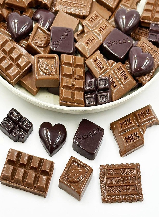 Suartus Fake Chocolate, 60Pcs Simulation Chocolate Artificial Food Chocolates Resin Flatback Cabochon Chocolates Beads Faux Dessert Candy chocolate Models for DIY Crafts Home Kitchen Decoration - Image 4